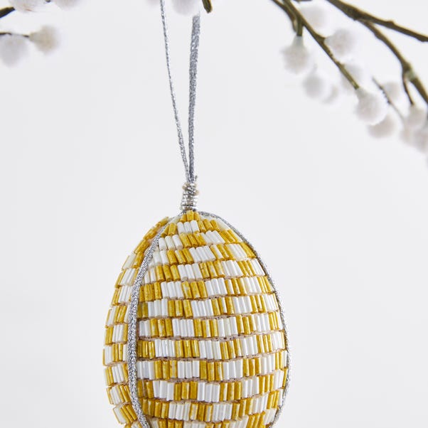 Beaded Yellow Checkerboard Beaded Egg Hanging Decoration image 1 of 2