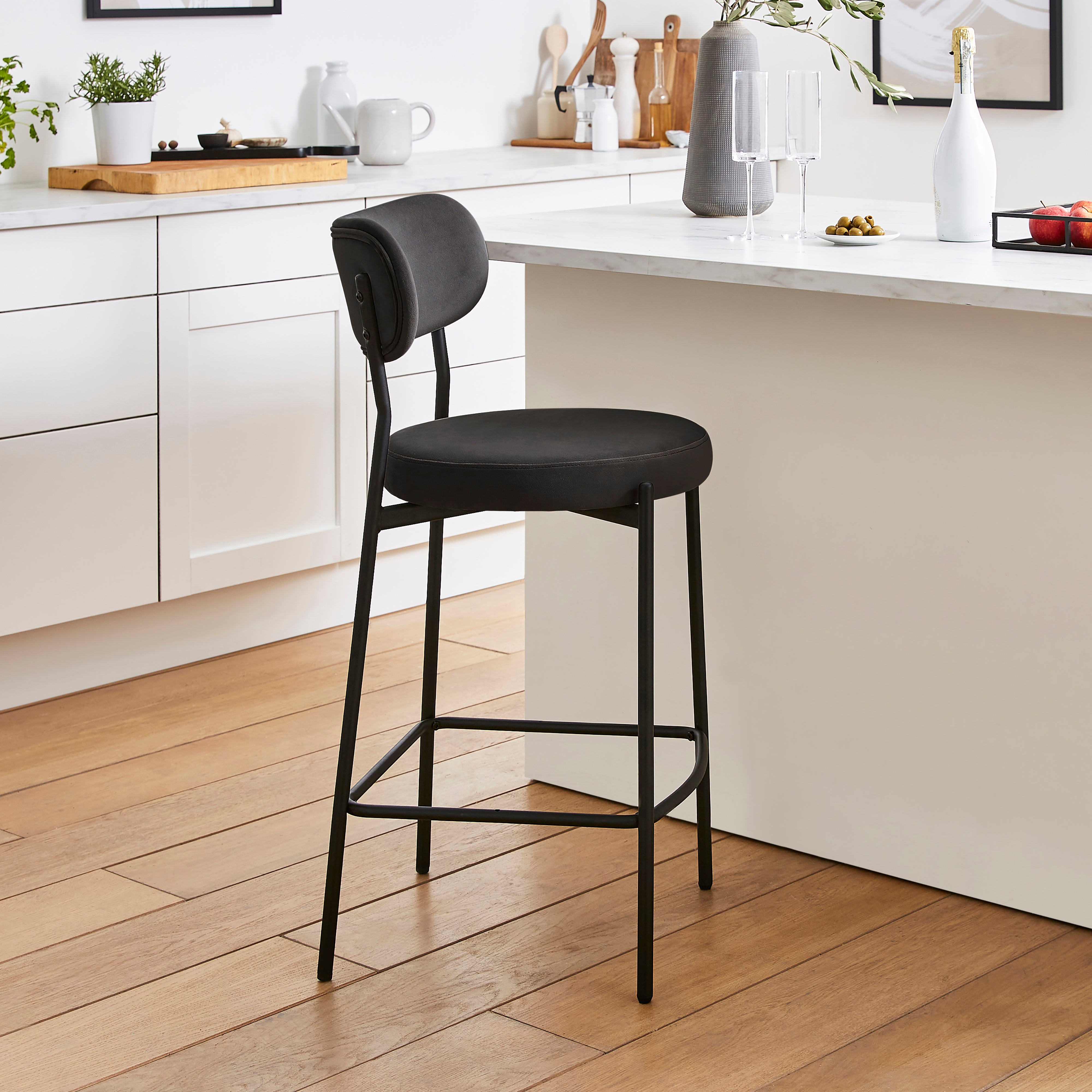 Laine Velvet Bar Stool Black Velvet