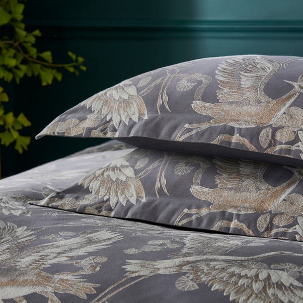 Dorma Gilded Crane Charcoal Oxford Pillowcase Pair image 1 of 1