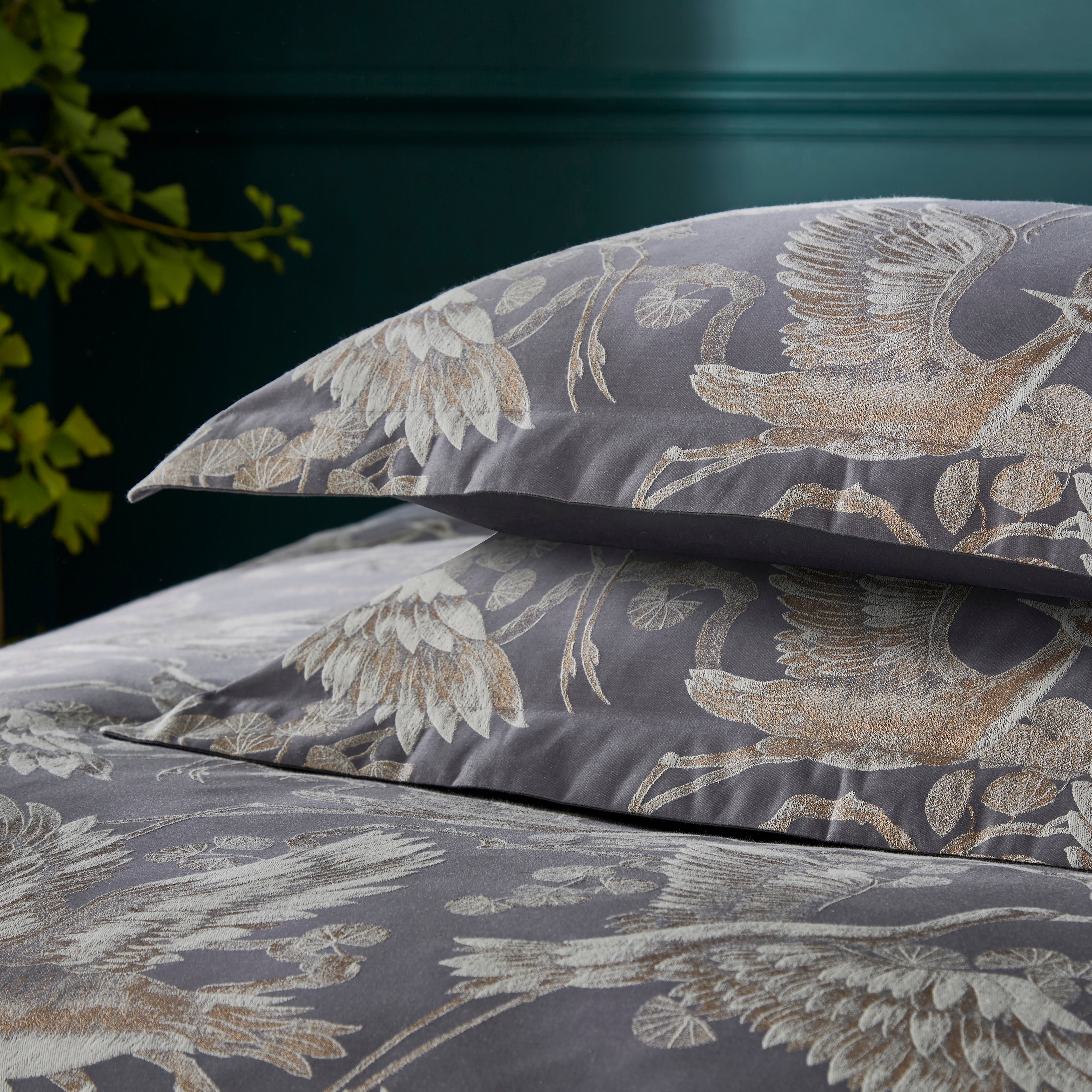 Dorma Gilded Crane Charcoal Oxford Pillowcase Pair