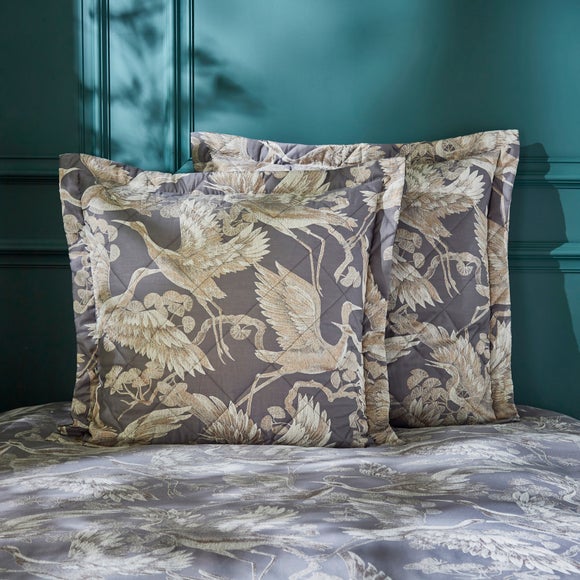 Dorma Gilded Crane Charcoal Pillowsham Dunelm