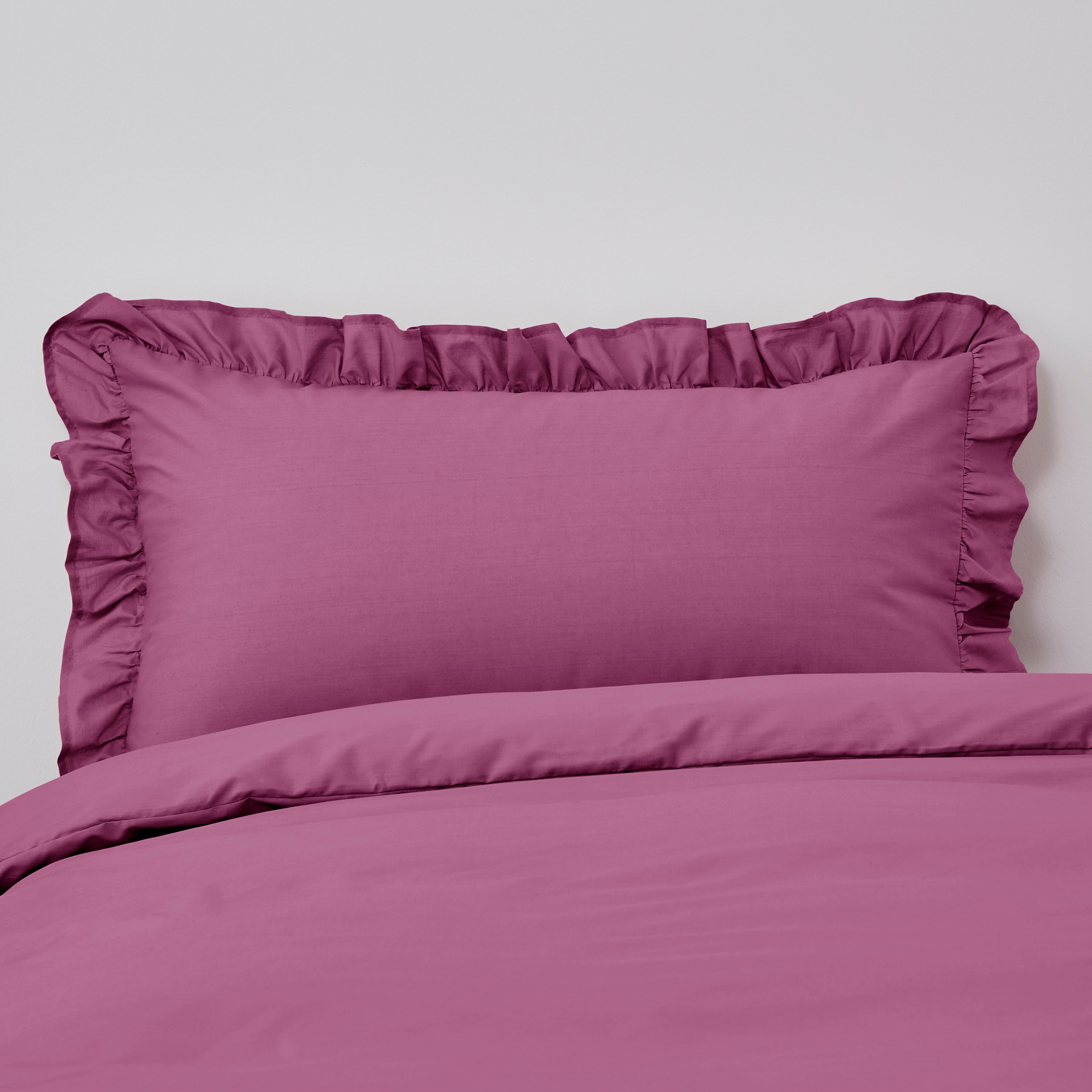 Non Iron Plain Dye Pink Frilled Pillowcase