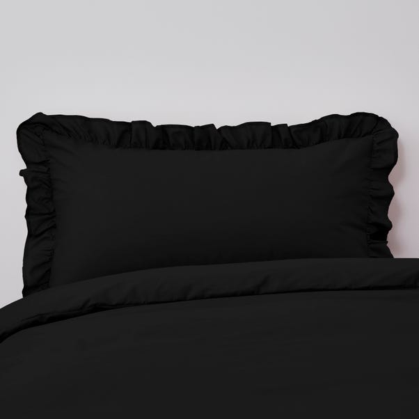 Non Iron Plain Dye Black Frilled Pillowcase image 1 of 1