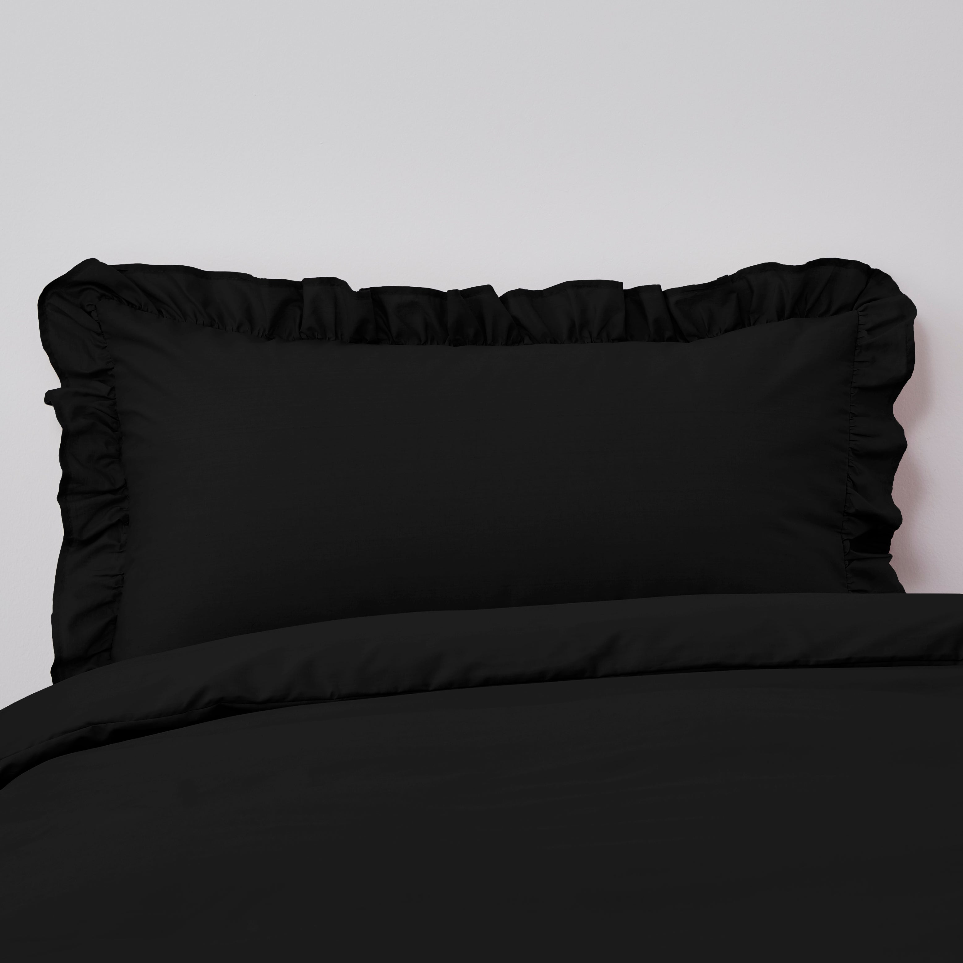 Non Iron Plain Dye Black Frilled Pillowcase