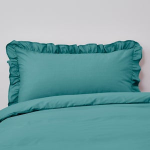 Non Iron Plain Dye Aqua Frilled Pillowcase