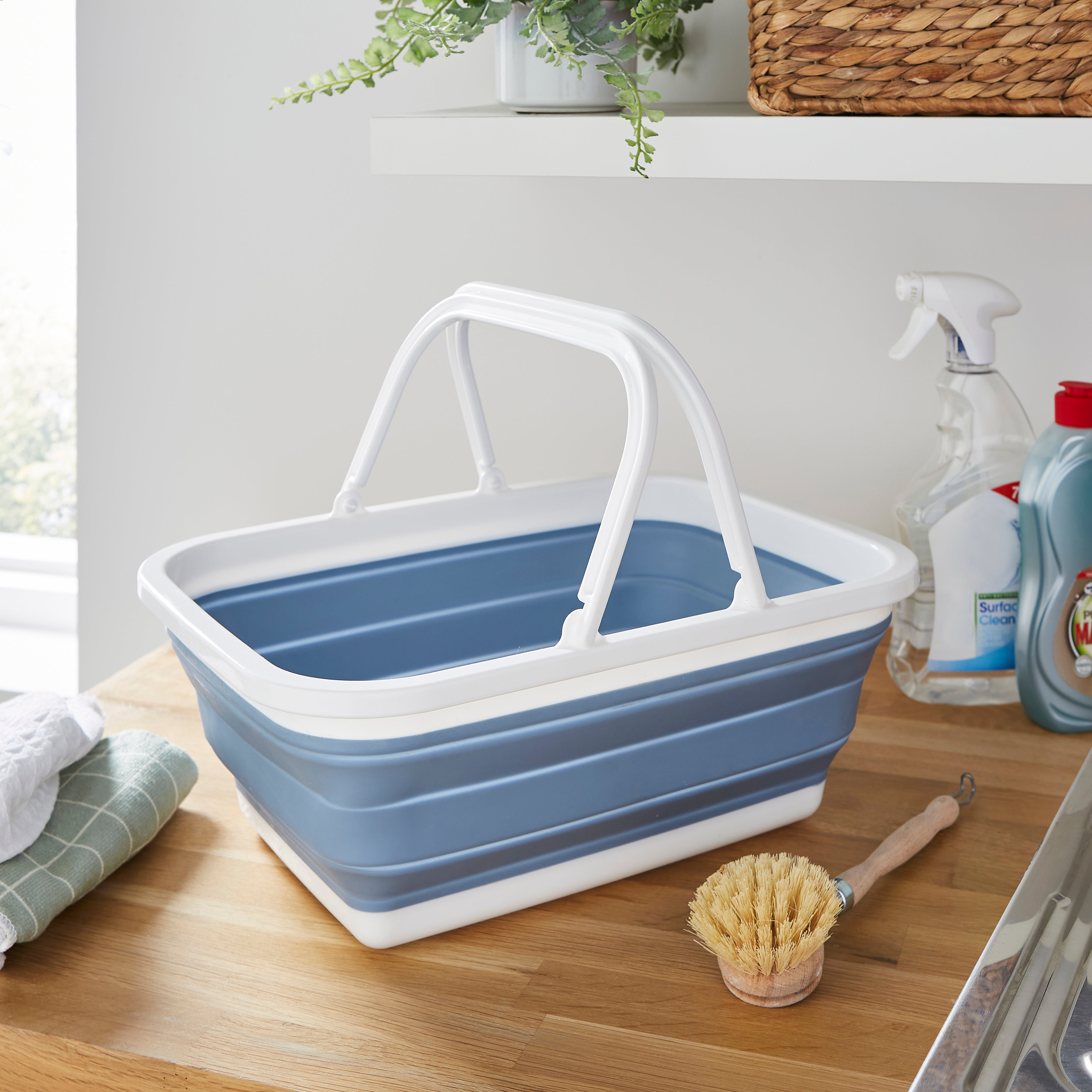 Collapsible Cleaning Bowl With Handle Ashley Blue