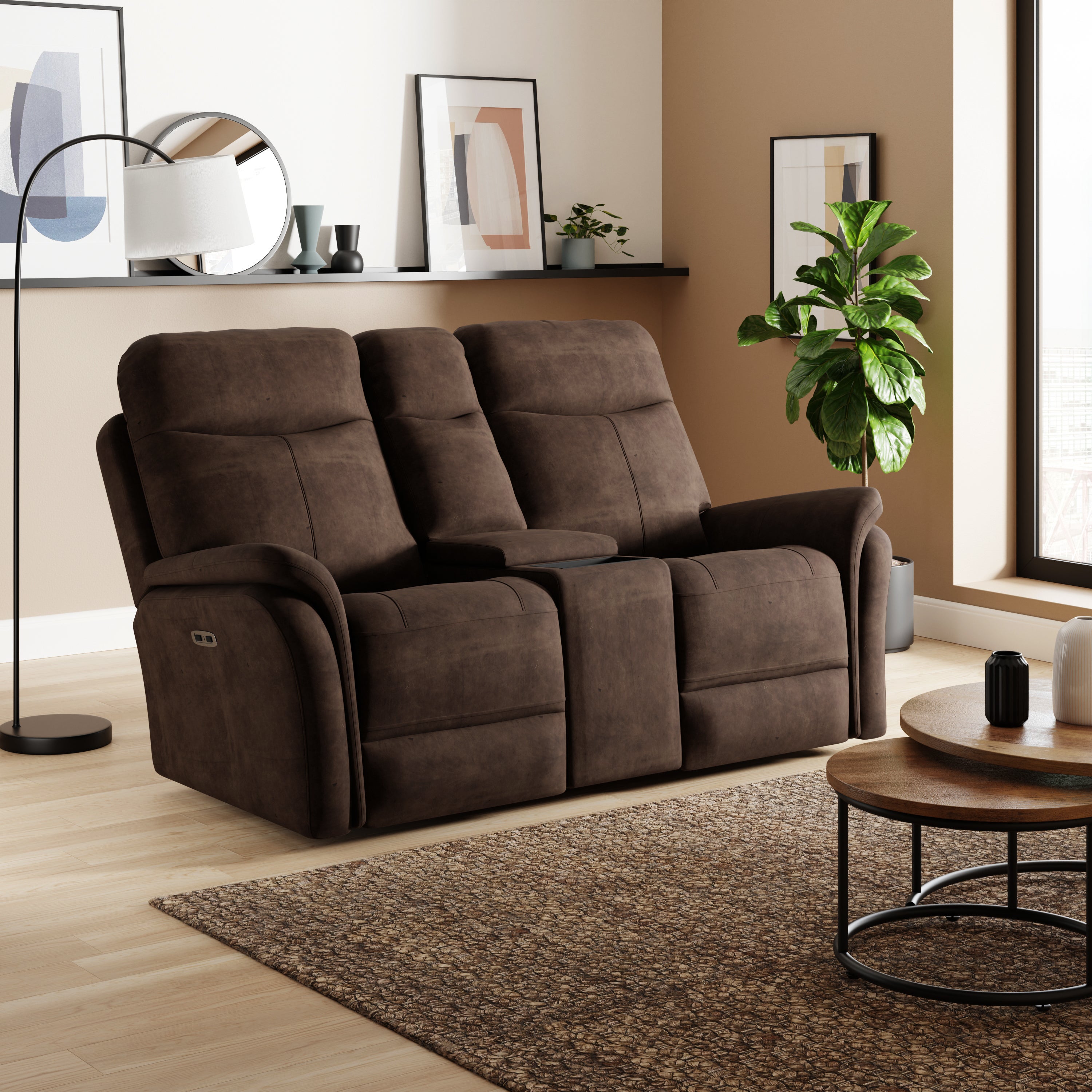 Monte Faux Suede Power Reclining 2 Seater Sofa with Console