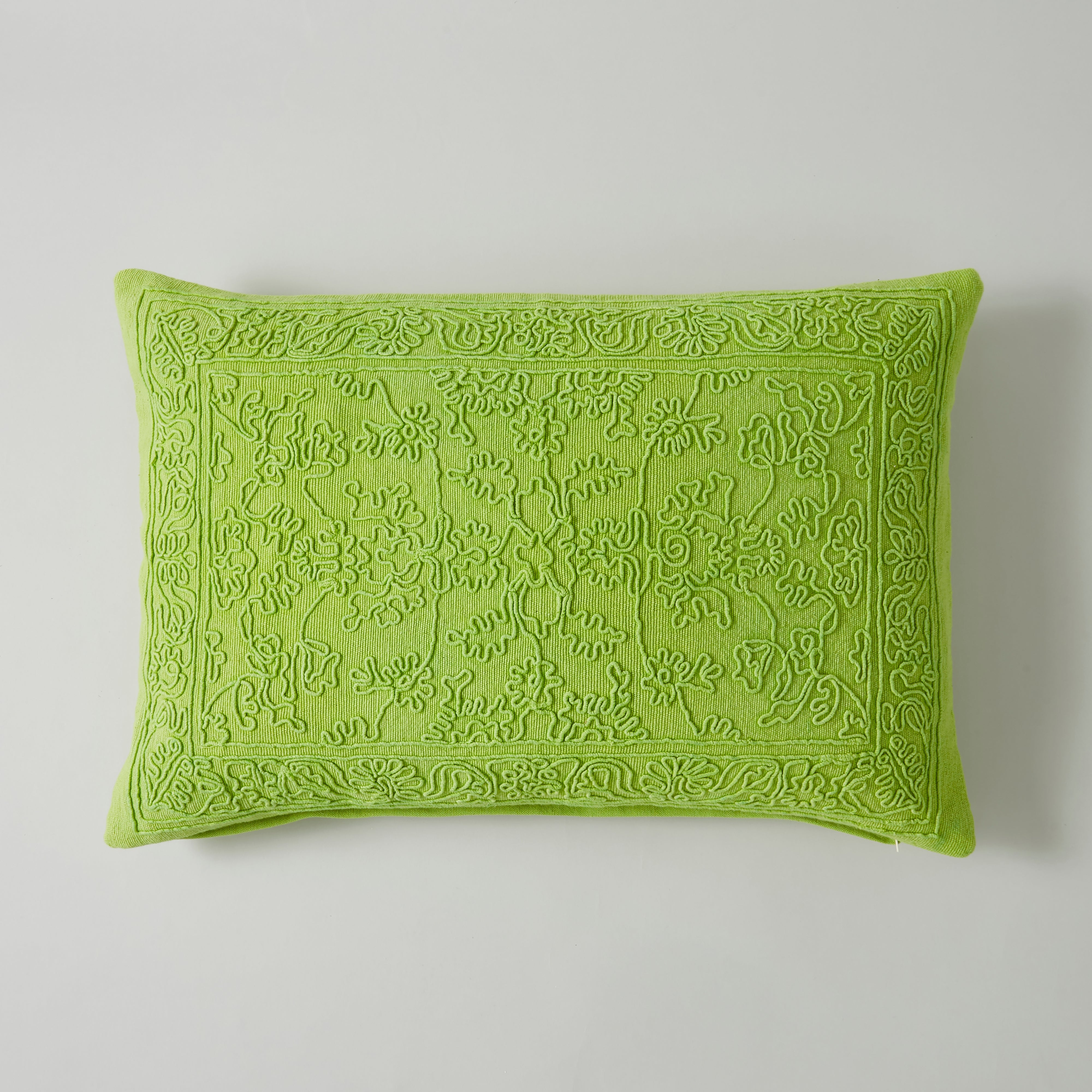 Stone Washed Oriental Cushion Lime Green