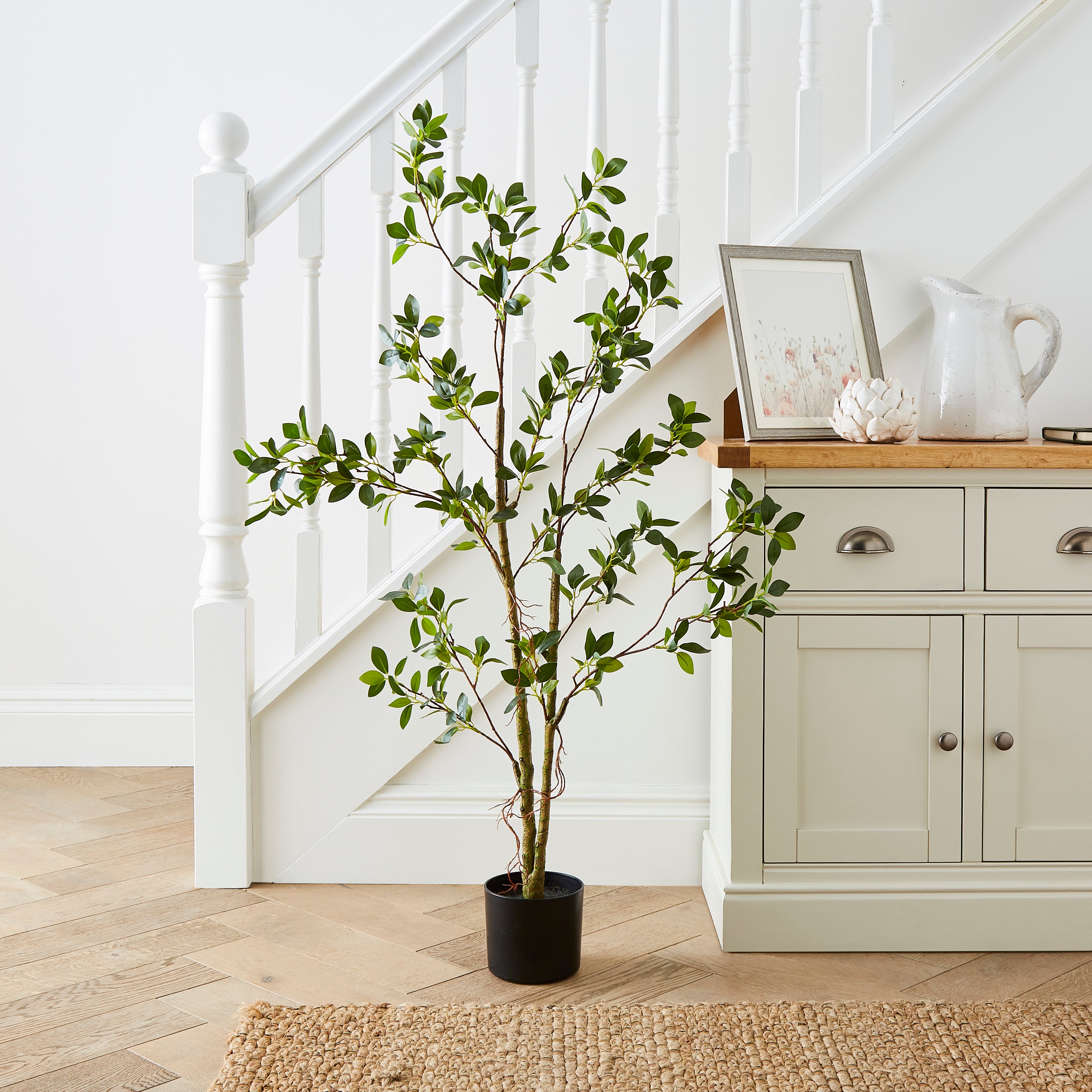 Artificial Real Touch Slim Mini Ficus Tree In Black Plant Pot Green