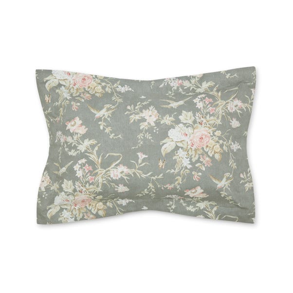 Annella Grey Floral Cotton Oxford Pillowcase image 1 of 2