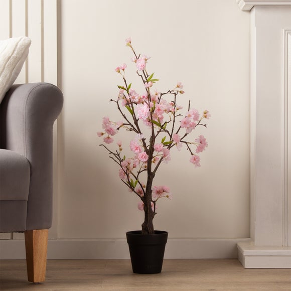 Click to view product details and reviews for Artificial Pink Cherry Blossom Tree In Black Plant Pot.