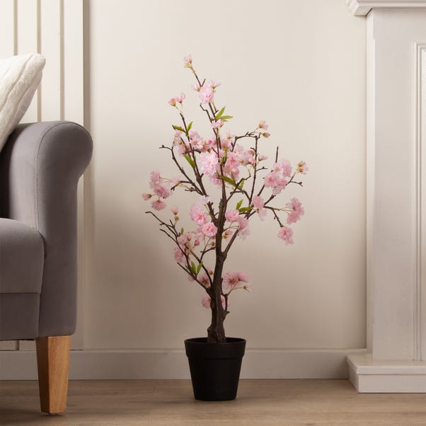 Artificial Pink Cherry Blossom Tree in Black Plant Pot image 1 of 2