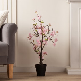 Artificial Pink Cherry Blossom Tree in Black Plant Pot