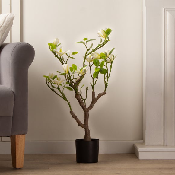 Click to view product details and reviews for Artificial Cream Magnolia Tree In Black Plant Pot.