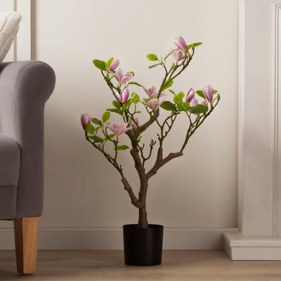 Click to view product details and reviews for Artificial Pink Magnolia Tree In Black Plant Pot.