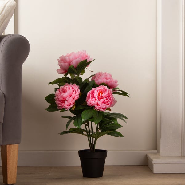Artificial Pink Peony Plant in Black Plant Pot image 1 of 2