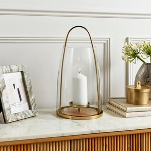 Gold And Wood Curved Lantern