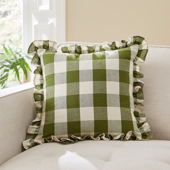 View Frilled Check Cushion Olive View Frilled Check Cushion Olive