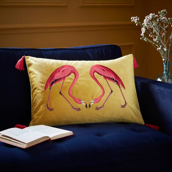 Flamingo Embroidery Cushion Chartreuse image 1 of 9