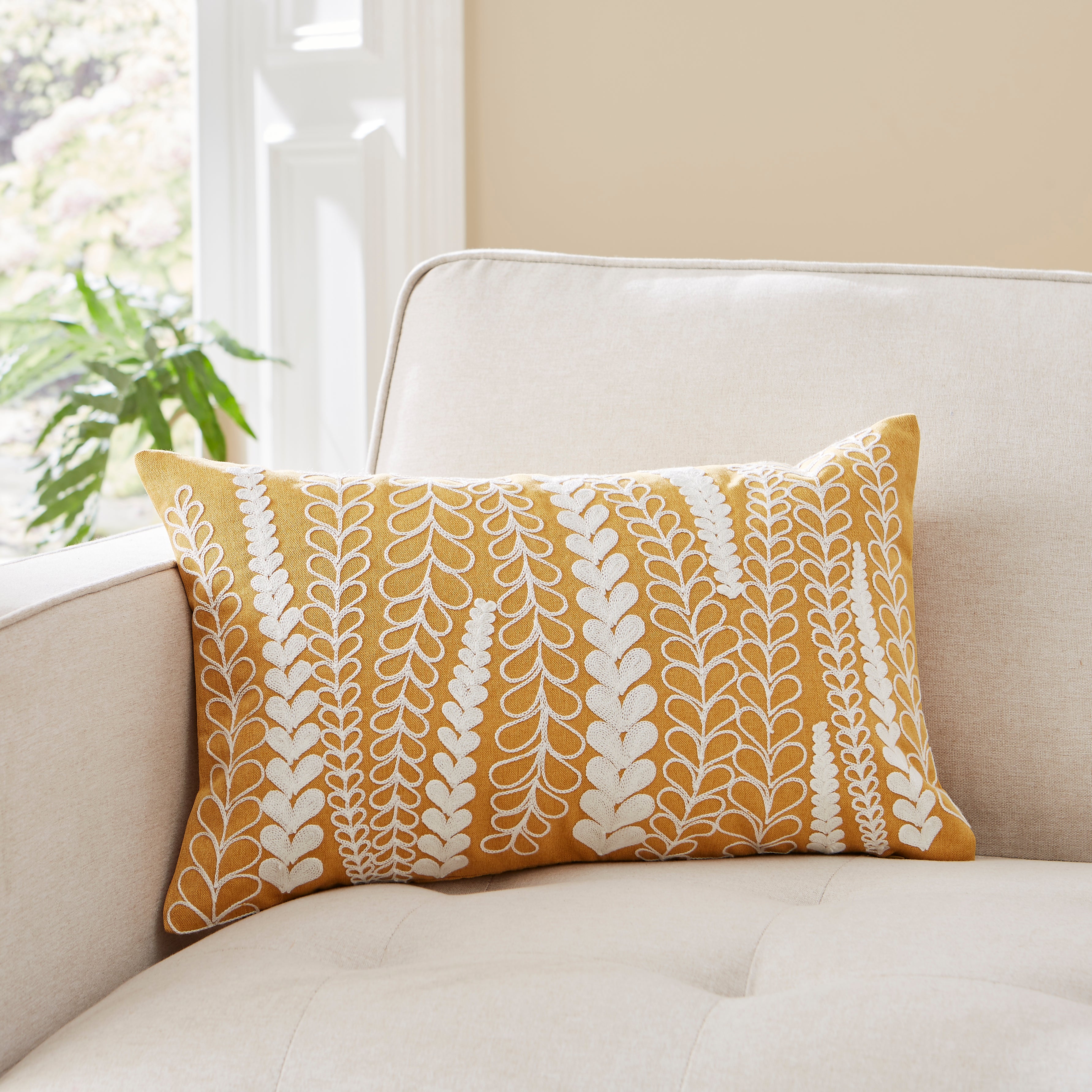 Trailing Floral Cushion Ochre