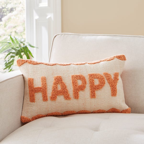 Happy Bright Slogan Cushion Coral image 1 of 5