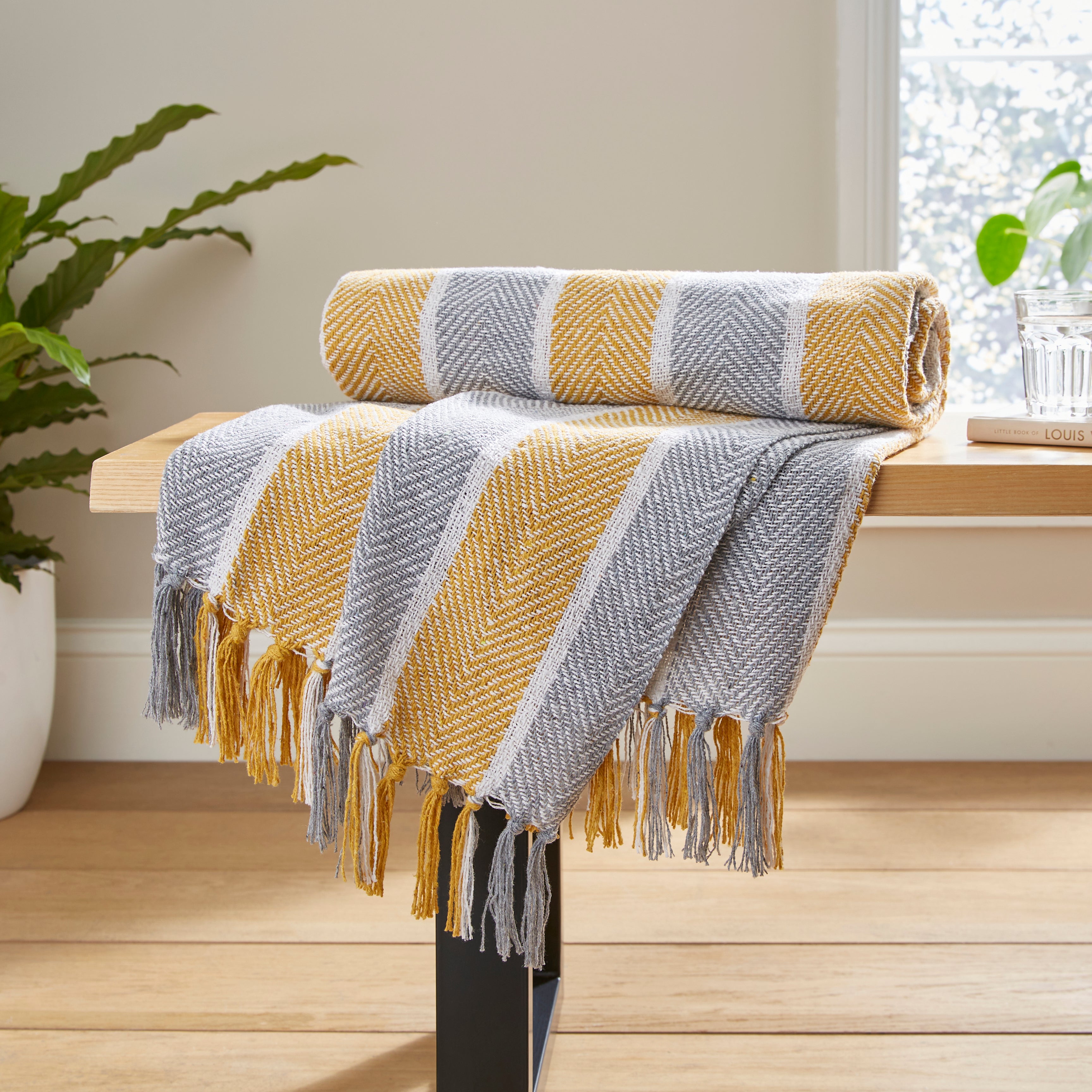 Herringbone Stripe Throw 130x180cm Yellow