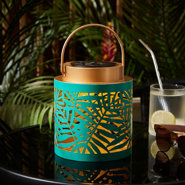 Decorative Aqua and Gold Indoor Outdoor Solar Lantern image 1 of 3