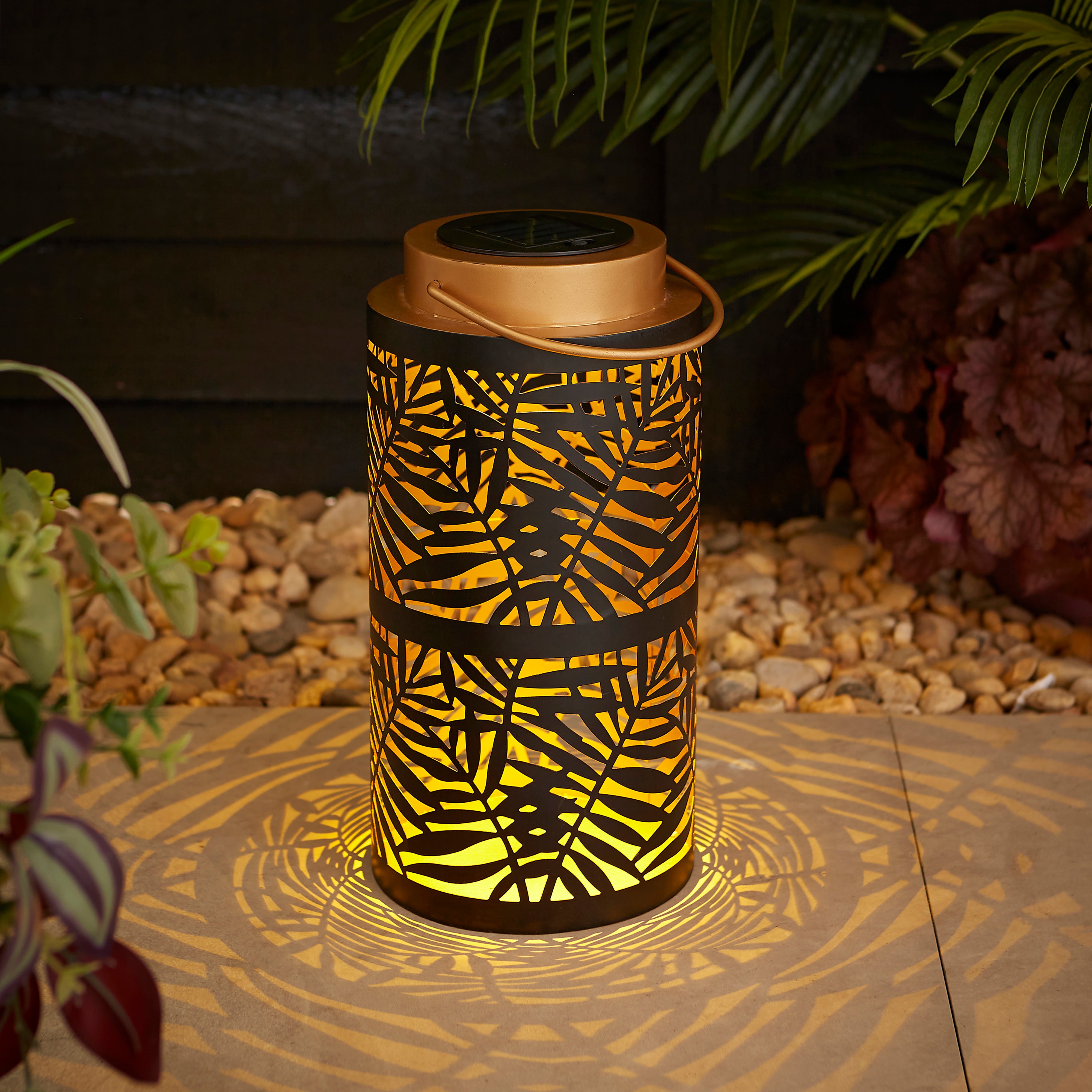 Decorative Metal Indoor Outdoor Solar Lantern Gold