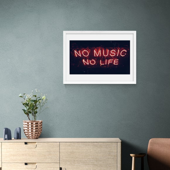 East End Prints - No Music No Life Framed Print Pink thumbnail