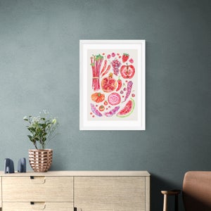 East End Prints Red Harvest Of Fruit & Vegetables Framed Print