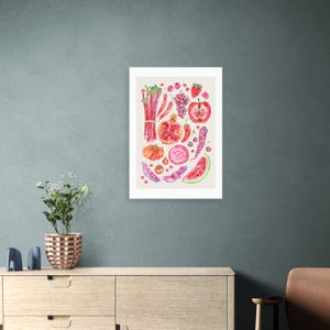 East End Prints Red Harvest Of Fruit & Vegetables Framed Print