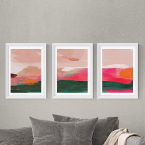 Set Of 3 East End Prints Green & Pink Abstract Gallery Wall Framed Prints