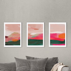 Set Of 3 East End Prints Green & Pink Abstract Gallery Wall Framed Prints