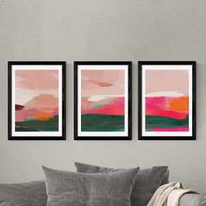 Set Of 3 East End Prints Green & Pink Abstract Gallery Wall Framed Prints