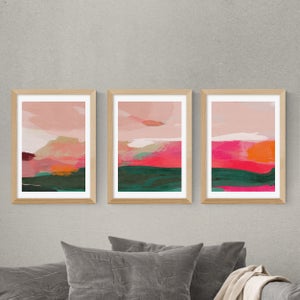 Set Of 3 East End Prints Green & Pink Abstract Gallery Wall Framed Prints