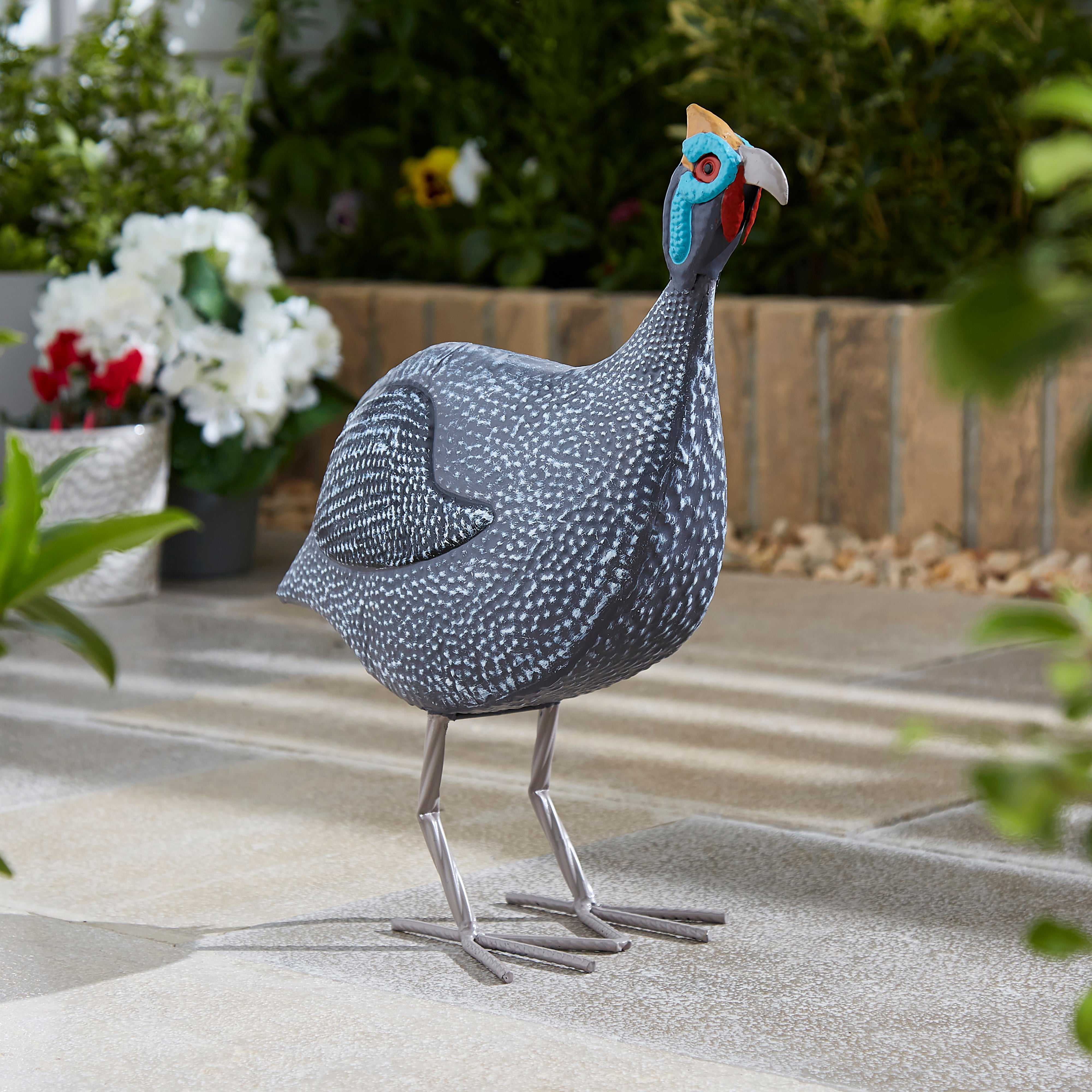Blue Iron Guinea Fowl Sculpture