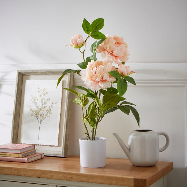 Artificial Pink Peony in White Cement Plant Pot image 1 of 4