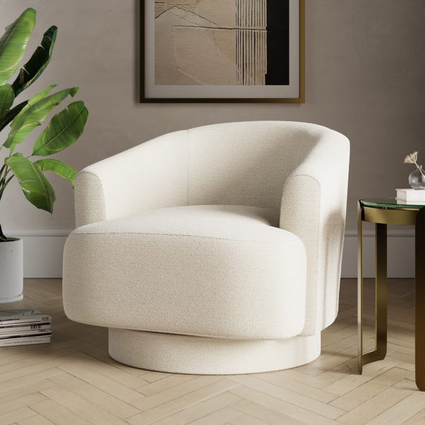 Carmen Curved Chunky Chenille Swivel Chair, Ivory image 1 of 8