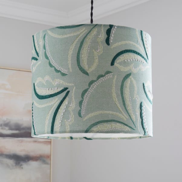 Heart & Soul Green Leaf Embroidered Drum Lamp Shade image 1 of 5