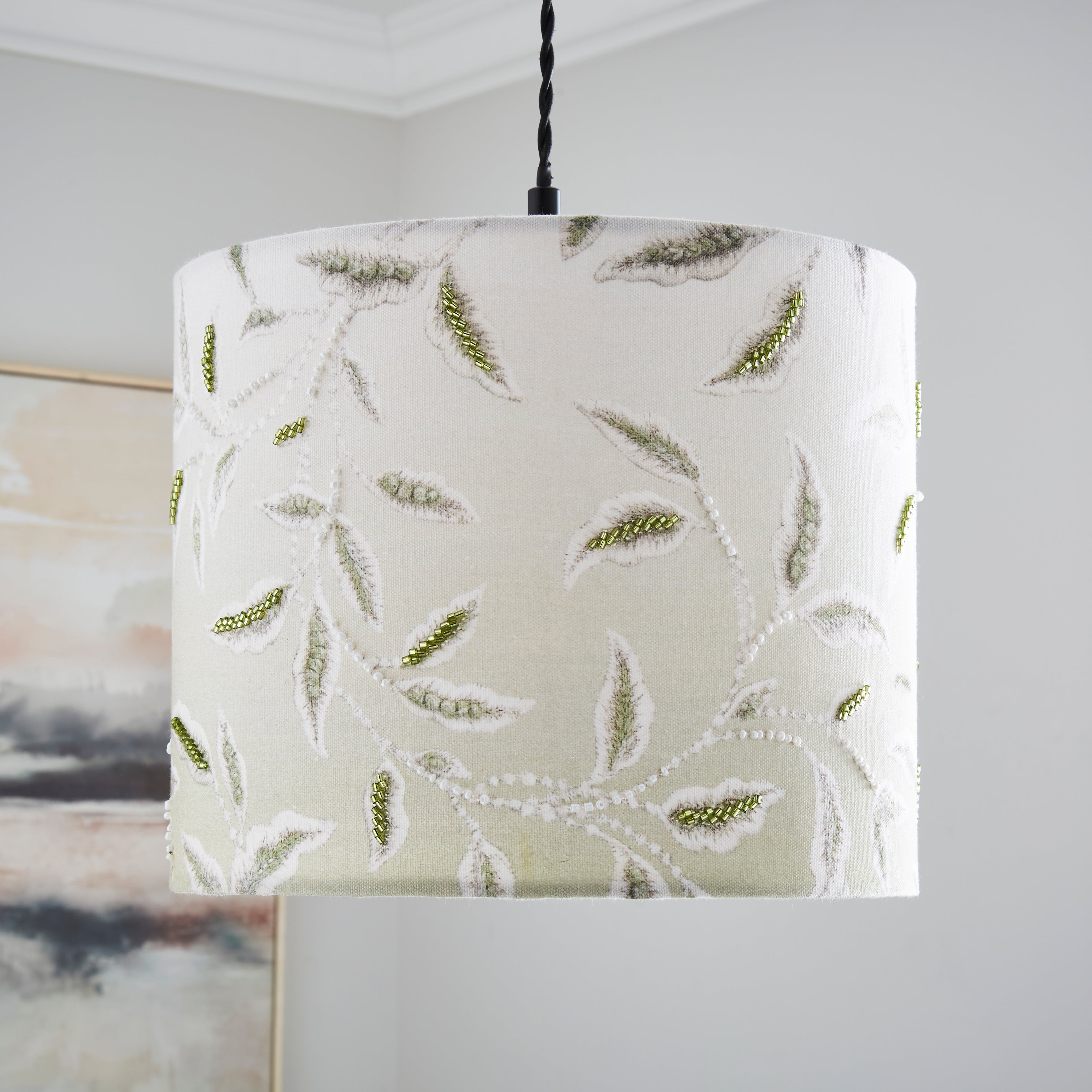 Heart & Soul Green Leaf Embroidered Lamp Shade