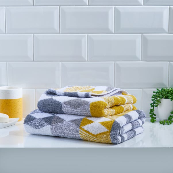 Hexagon 100% Cotton Ochre Towel image 1 of 3