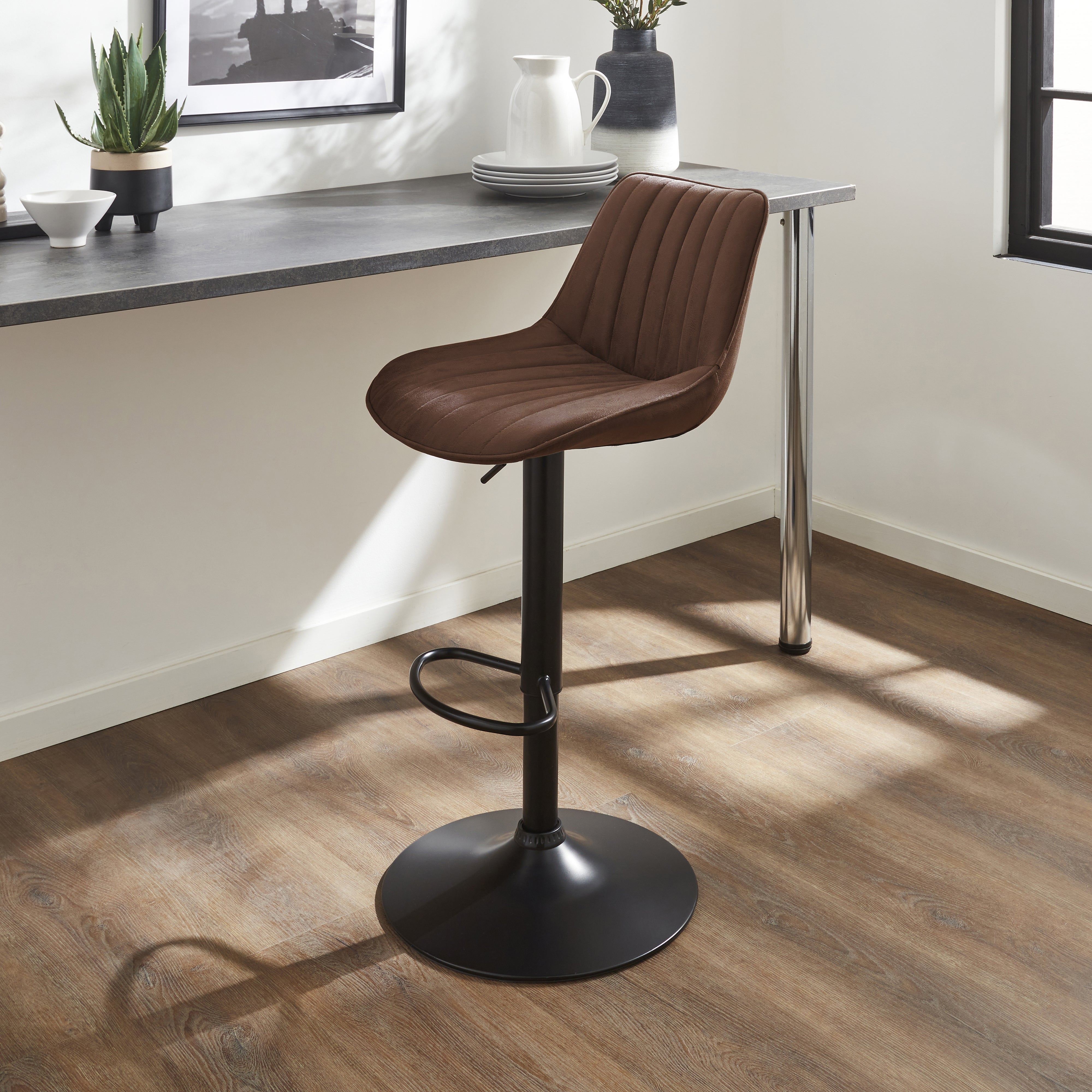 Zion Height Adjustable Barstool Faux Suede Brown