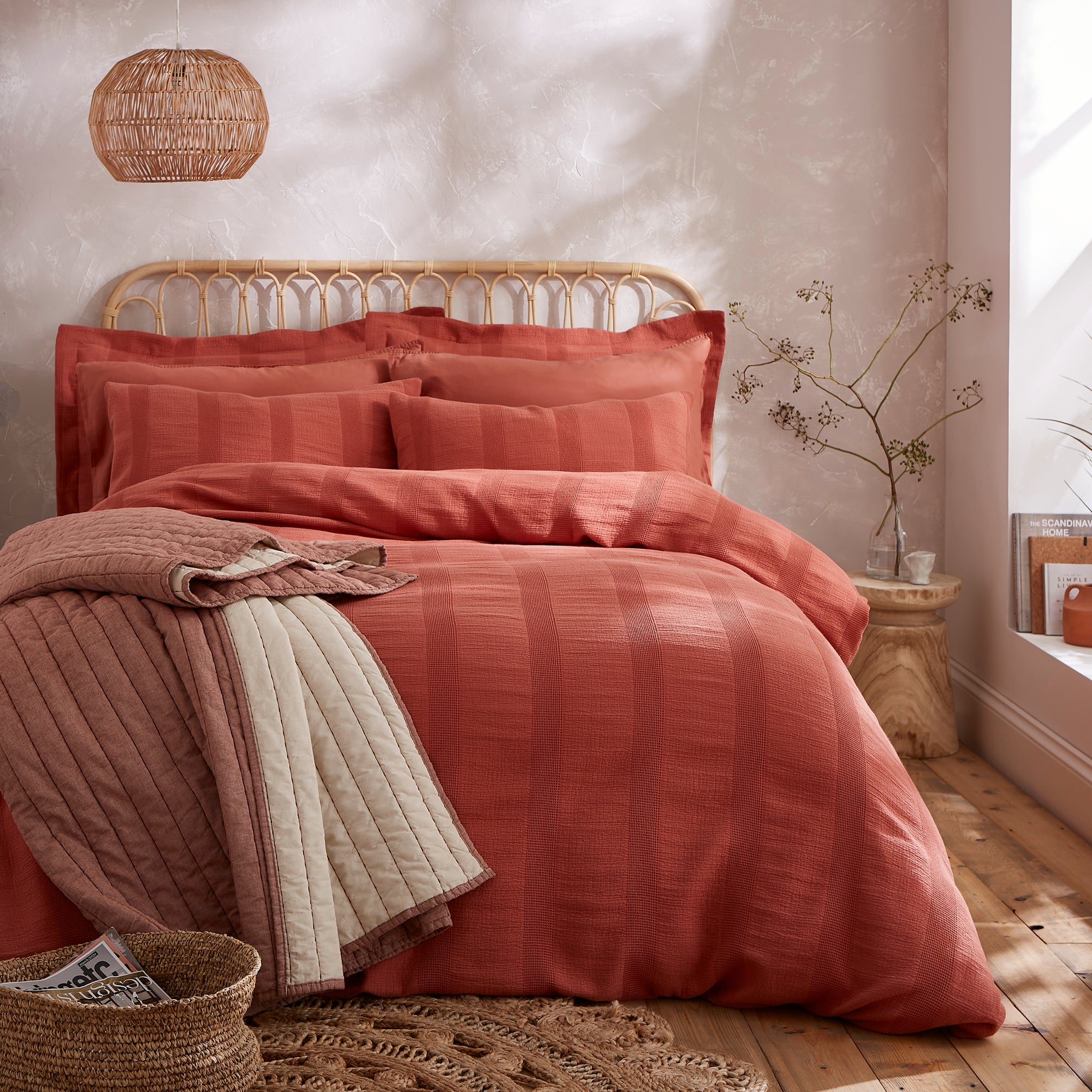 Bamburgh Waffle Terracotta Duvet Cover Pillowcase Set Terracotta