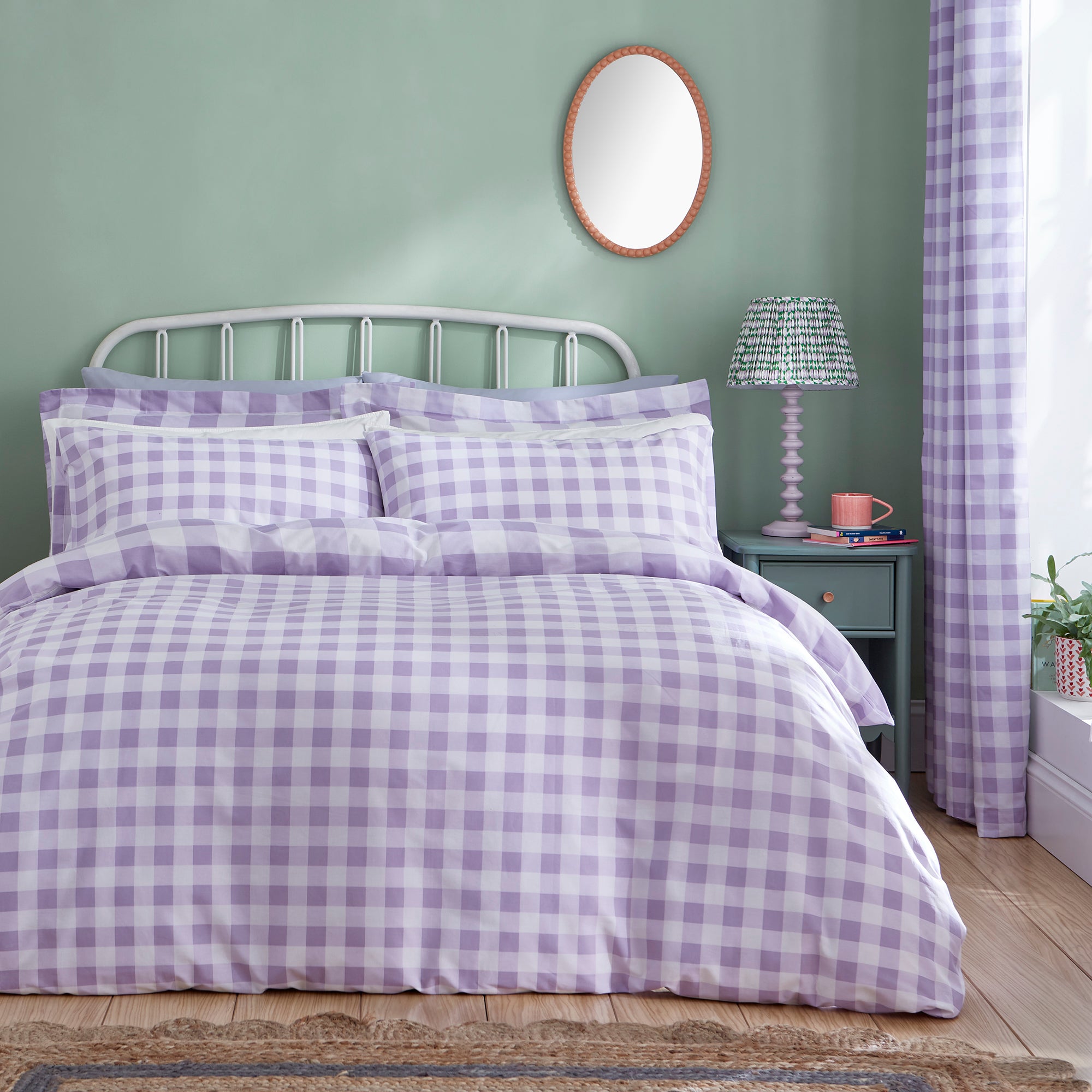 Ansley Gingham Lilac Duvet Cover Pillowcase Set Lilac