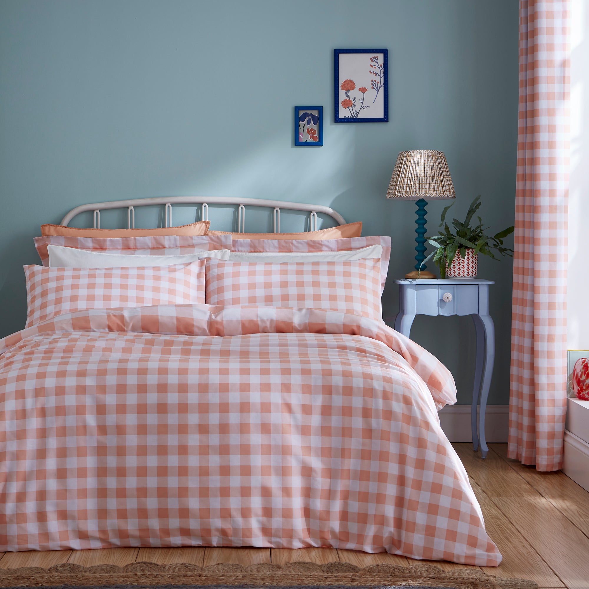 Ansley Gingham Apricot Duvet Cover Pillowcase Set Apricot