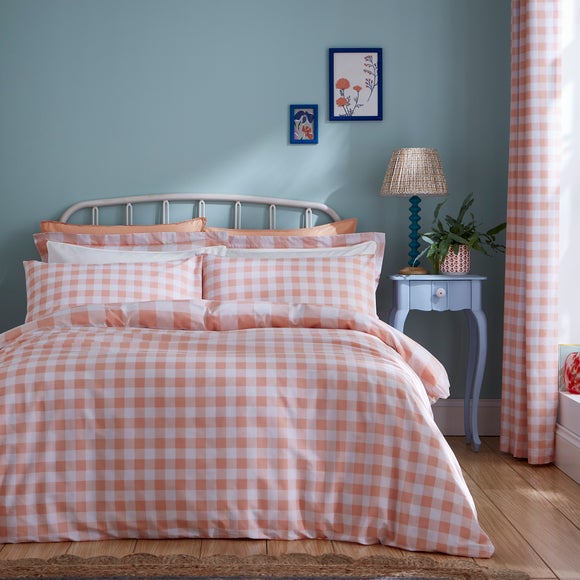 Ansley Gingham Duvet Cover Pillowcase Set Apricot