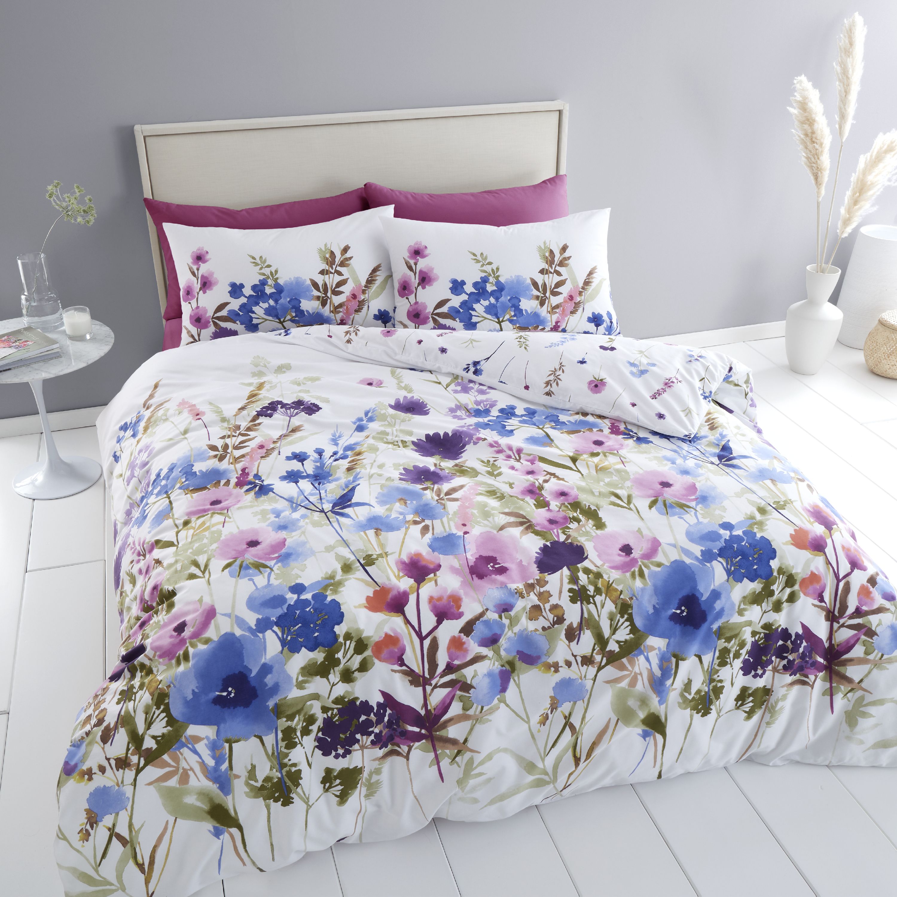 Catherine Lansfield Countryside Floral Reversible White Duvet Cover &  Pillowcase Set
