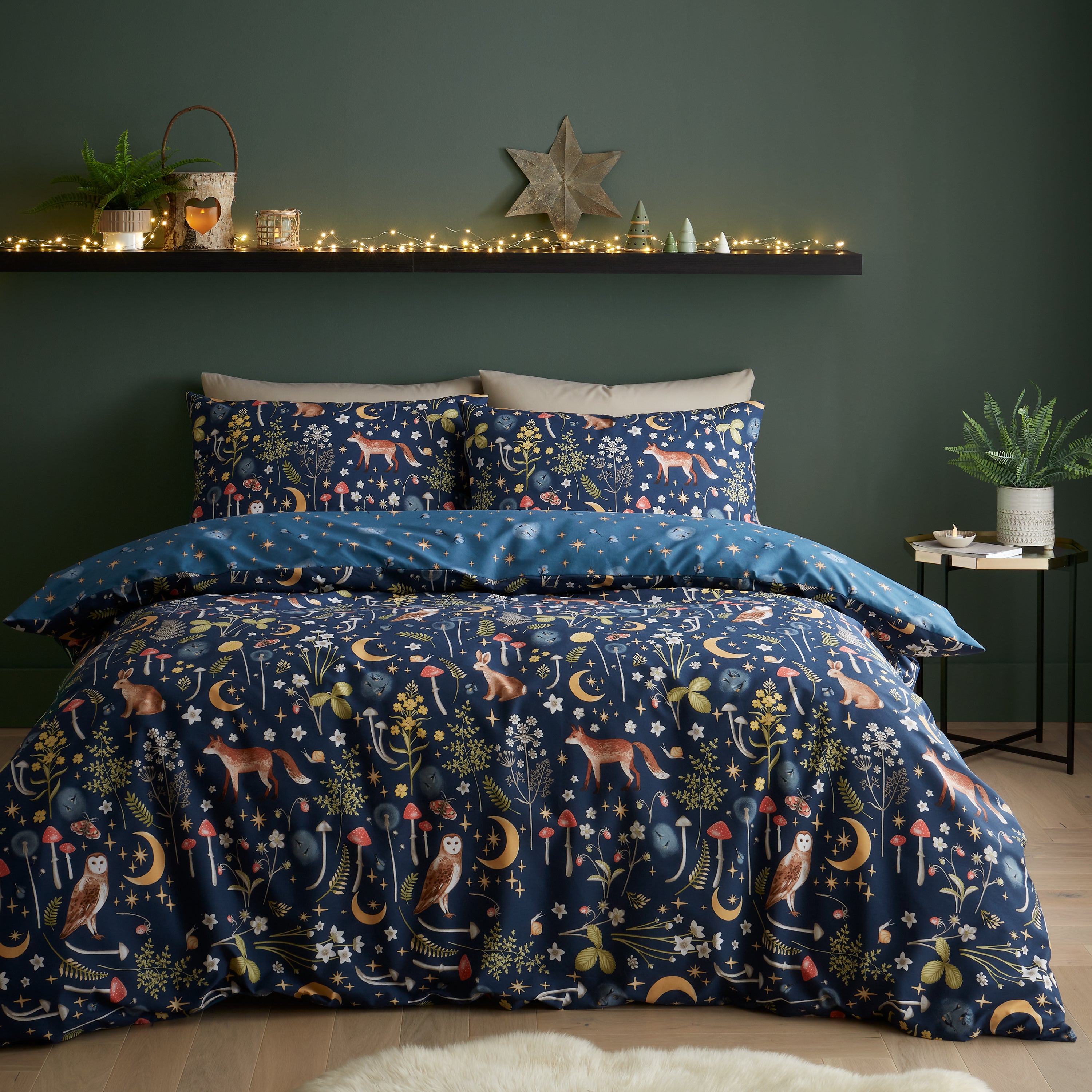 Catherine Lansfield Enchanted Twilight Animals Reversible Blue Duvet Cover Pillowcase Set Blue
