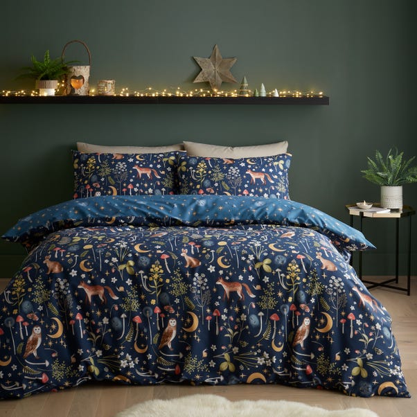Catherine Lansfield Enchanted Twilight Animals Reversible Blue Duvet Cover & Pillowcase Set image 1 of 4