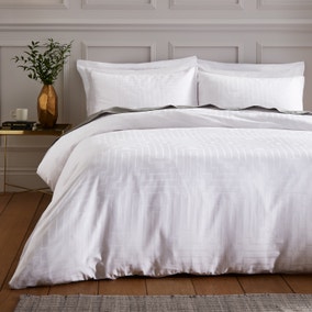 Bianca Satin Geo Jacquard 100% Cotton White Duvet Cover & Pillowcase Set
